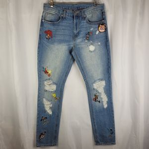 Forever 21 Men's Light Blue Jeans with Cartoon Accents